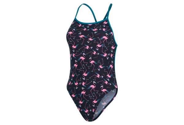 Maillot De Bain Femme Speedo Allover Dos En V Bleu/Flamands Roses 1 Maillot De Bain Femme Speedo Allover Dos En V Bleu/Flamands Roses